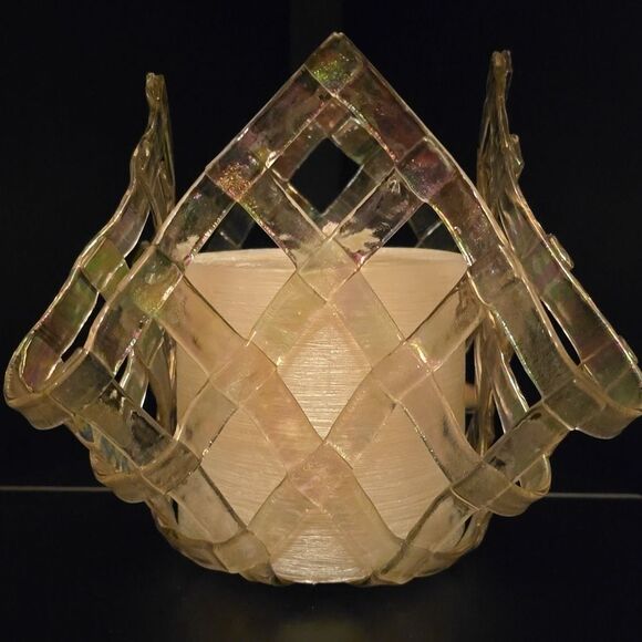 Blown Glass & Candle! Delecate Latice Design, NWOT! - Picture 1 of 9